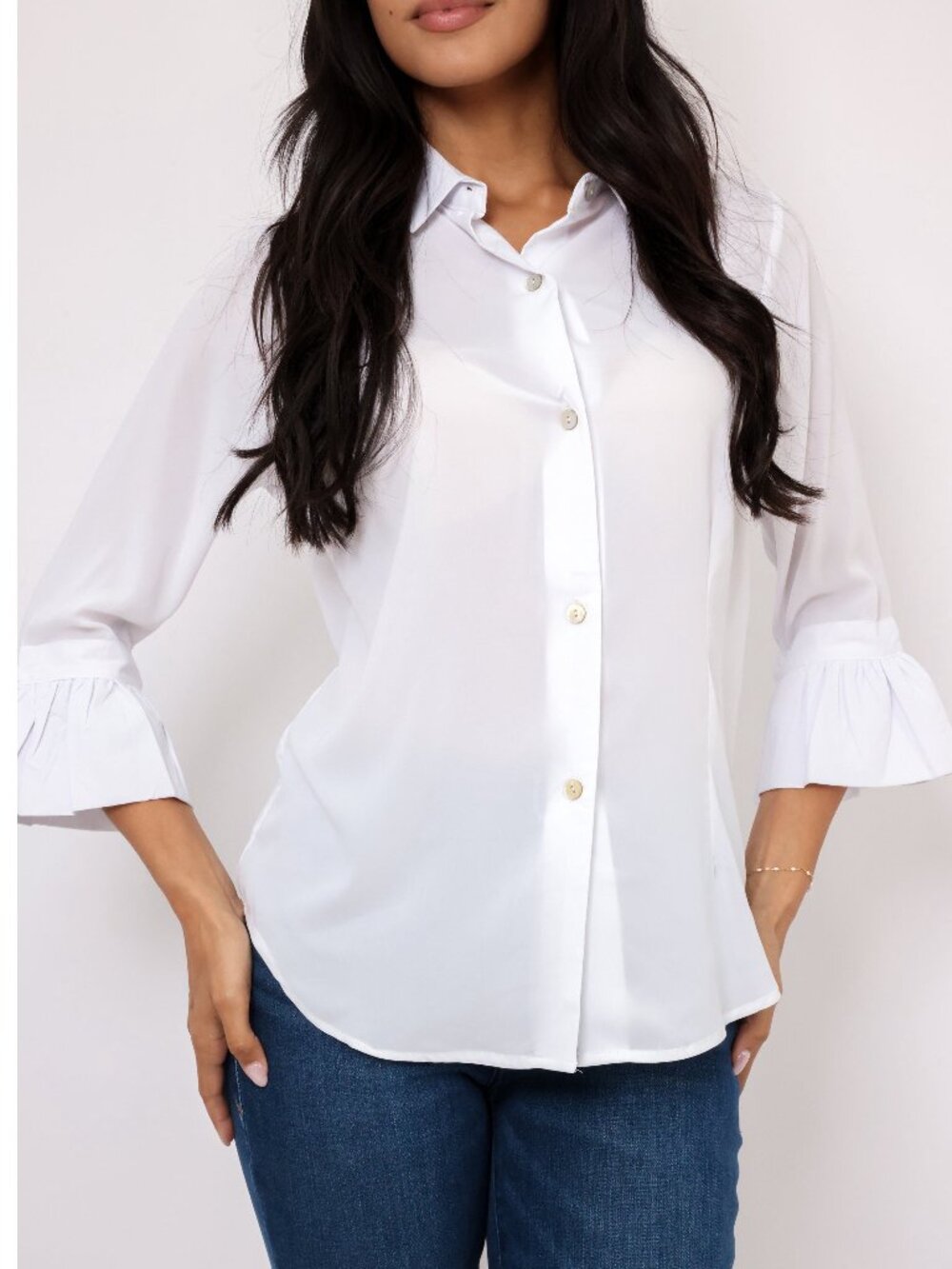 Gretchen Scott Wash & Wear Ruffle Detail Blouse White Size P